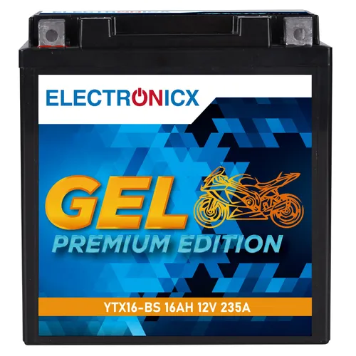 Electronicx YTX16-BS GEL Motorradbatterie 12V 16Ah 235A - KFZ-Batterien - Hochleistungs-Gel Batterie, wartungsfrei und auslaufsicher, ideal für zuverlässiges Anlassen bei Kälte und langer Lebensdauer.