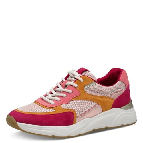 Plateausneaker TAMARIS Damen Gr. 37, pink (fuchsia kombiniert) - Sportliche Plateausneaker von TAMARIS aus Leder und Textil mit einer Plateauhöhe von 4,5 cm. Ideal für den Alltag, mit gepolstertem Schaftrand für zusätzlichen Komfort.