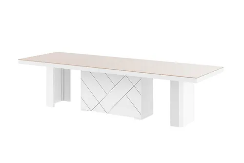 Design Esstisch HEK-111 Cappuccino Hochglanz/Weiß - Esszimmertisch für 16 Personen, ausziehbar von 180 cm auf 468 cm - ideal für große Familienfeiern und flexible Wohnräume.
