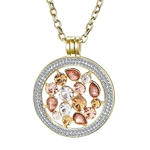 Morella Damen Halskette Gold 70 cm Edelstahl und Zirkonia Anhänger mit Coin Tropfen 33 mm im Schmuckbeutel