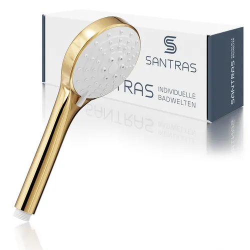 SANTRAS® Handbrause in Gold - Dreifach verstellbarer Duschkopf - Elegante Handbrause für ein modernes Badezimmer. Mit wassersparenden Funktionen und vielseitigen Strahlarten bietet sie ein individuelles Duscherlebnis.