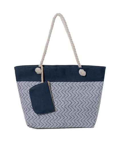 axy Multifunktionale Strandtasche für die Familie - Modische, faltbare Shopper-Damentasche aus Jute in Blau, ideal für den Strand und vielseitig einsetzbar.