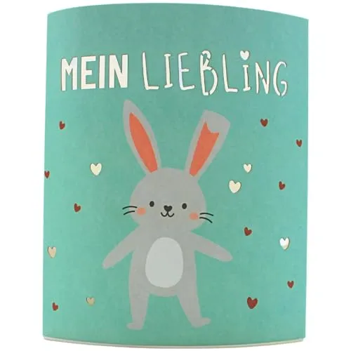 Poesielicht / Nachtlicht / Nachttischlampe / Kindernachtlicht mit LED-Beleuchtung und Timerfunktion 6/18, Batteriebetrieben, Motiv: Hase Mein Liebling, aus Hartfaserstoff, mint, L/B/H 13 x 5 x 16 cm.