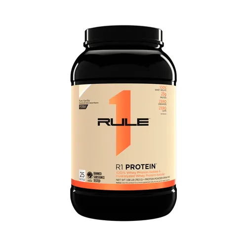 Rule1 Protein Naturally Flavored (Pure Vanilla, 64 Portionen) - Sportnahrung mit 87% Proteinreinheit, 6g+ BCAAs pro Portion und ohne Molkekonzentrate. Natürlich aromatisiert und mit Stevia gesüßt für reinen Genuss.
