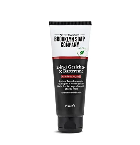 BROOKLYN SOAP COMPANY Bartcreme & Gesichtscreme (75 ml) - Bart-Conditioner für weichen 3-Tage-Bart und weniger Juckreiz, enthält natürliche Inhaltsstoffe wie Aloe Vera und Arganöl, für optimale Pflege von Haut und Haar.