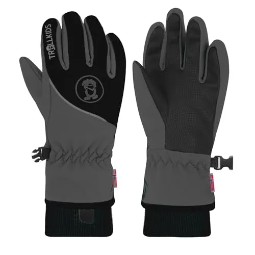 Trollkids Kids Trolltunga Glove 45, Dark Grey - Handschuhe für Kinder, wasserabweisend und winddicht mit hochelastischem Fleece-Innenfutter für optimalen Komfort und Wärme.