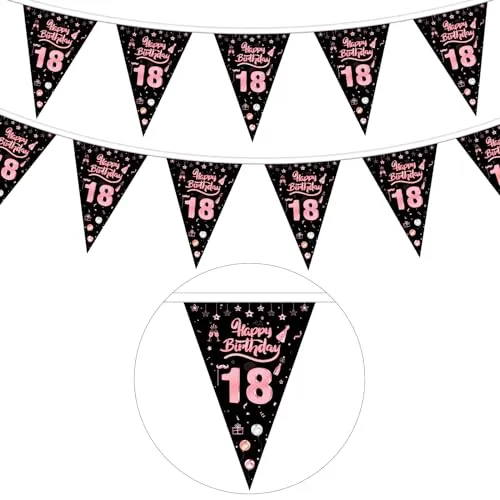 GoldRock 18. Geburtstag Deko Girlande Rosa, Wimpel Stoff Banner für Junge Mädchen, Party Dekoration, 18ter Geburtstag Geschenk