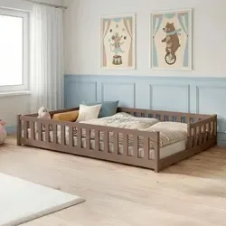 Kids Collective Kinderbett Bodenbett mit Rausfallschutz und Matratze | 120x200 cm - Braun - Das Kids Collective Bodenbett bietet kindgerechte Sicherheit und ermöglicht selbstständiges Bewegen. Ideal für den Übergang vom Gitterbett, mit stabilem Rausfallschutz und komfortablem Lattenrost für erholsamen Schlaf.