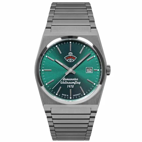 ruhla Automatische Uhr 4660M-4 - Armbanduhren für Herren mit dunkelgrünem Ziffernblatt, silbernen Leuchtzeigern und hochwertigem japanischen Automatik-Uhrwerk für präzise Zeitmessung.