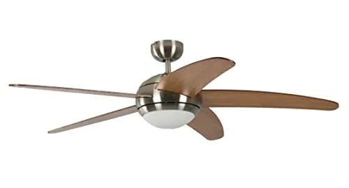 Pepeo Deckenventilator Melton mit Beleuchtung und Fernbedienung - Ventilatoren – Eleganter 132 cm Deckenventilator in Nickel mit honigfarbenen Ahornflügeln, leistungsstarker Motor und integrierte Beleuchtung für angenehmes Raumklima und einfache Steuerung.