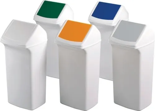 Wertstoffsammler 40l - DURABLE - Haushaltszubehör mit 40 l Volumen, aus robustem Polyethylen, ideal für Mülltrennung und Recycling. Leicht zu entleeren dank abnehmbarem Deckel und farbiger Einwurfklappe.