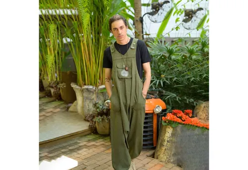 virblatt Jumpsuit Herren & Damen - Baumwolle Overall im Goa Style - Jumpsuit aus 100% Baumwolle, atmungsaktiv und ideal für Festivals. Mit aufgesticktem Mandala und verstellbaren Trägern für individuellen Komfort.