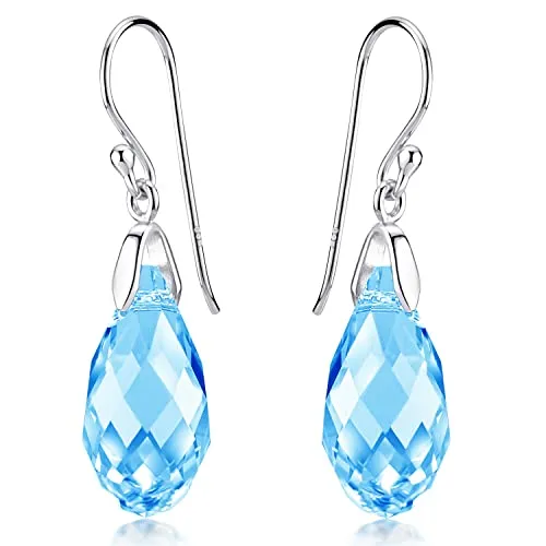 Materia Tropfen Ohrhänger Silber 925 - Funkelnde Damen Ohrringe mit Kristall blau - Elegante Pendel Ohrhänger aus 925 Sterling Silber mit blauen 3D Tropfen aus facettierten Glaskristallen. Ideal für besondere Anlässe und in mehreren Farben erhältlich.