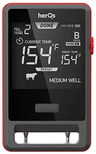 HerQs Pin PRO - Wireless Fleischthermometer mit 2 wiederaufladbaren Sonden, Echtzeitüberwachung über die herQs App und einem Temperaturbereich bis 500°C – für perfekte Garergebnisse beim Grillen.