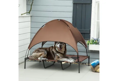 PawHut Erhöhtes Hundebett mit Baldachin in braun von PawHut