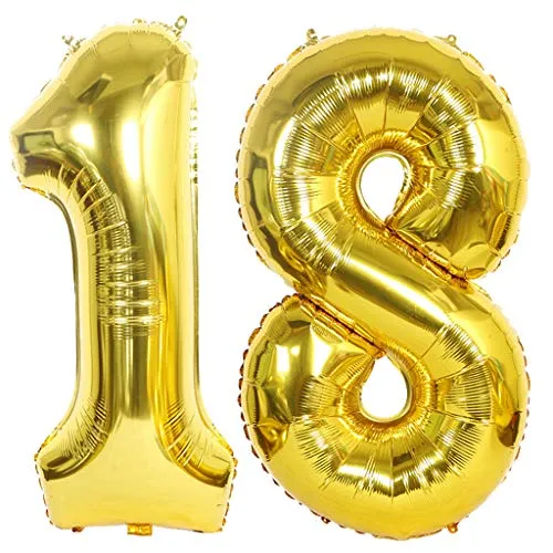 Luftballon 18 Gold, Helium Ballon 18 Goldene 18 Luftballon Geburtstag 18 Jahre, 18 Luftballon Zahl Gold, Riesen Folienballon XXL Ballon Zahlen 18 für Geburtstag Hochzeit Jubiläum Party Deko