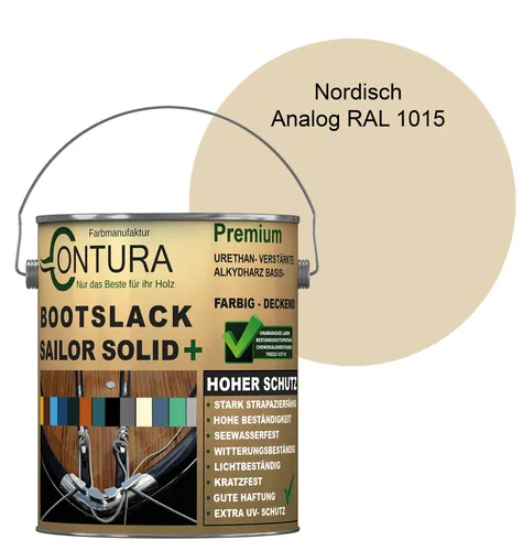 Contura Bootslack 2,5Liter. Farbig Glänzend Yacht- Buntlack Metall Holz GFK Holzlack Schiffslack RAL Boot Farblos - Nordisch - RAL 1015 Analog