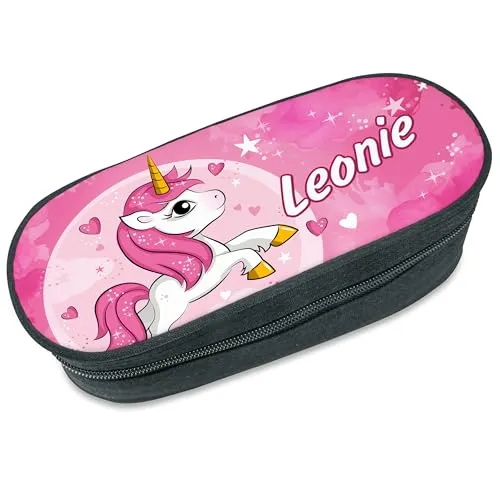 Unikatolo Federmäppchen Einhorn mit Name personalisiert, Federmappe rosa pink Stiftebox, Federtasche, Geschenkidee Mädchen Schulanfang, Kinder, Schultüte kleine Basteltasche Schlampermäppchen