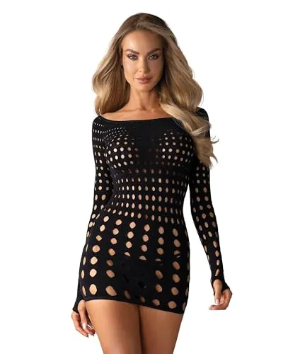 Rocker Dress - Extravagantes Loch-Optik Kleid - Erotische Kleider, kurzes enges Design mit langem Arm und auffälliger Loch-Optik für einen verführerischen Look, leicht zu tragen und ideal für besondere Anlässe.