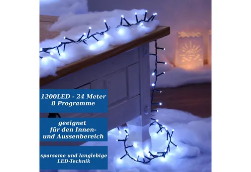 INtrenDU LED-Lichterkette 1200LED kaltweiß 24m