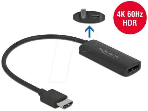 DeLOCK 63206 HDMI/DisplayPort Adapter - Kabel für Drucker und Schnittstellen, ermöglicht Ultra HD (4K) Auflösung und hat eine Micro-USB B-Buchse für Stromversorgung. Ideal für einen aufgeräumten Arbeitsplatz.