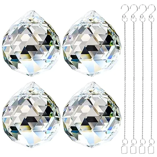 Adwikoso 4Stücke 50mm Kristallkugel Prisma Anhänger Glas Kronleuchter Hängende Anhänger Feng Shui Sonnenfänger Hochzeit Fensterdekoration (50mm, 4)