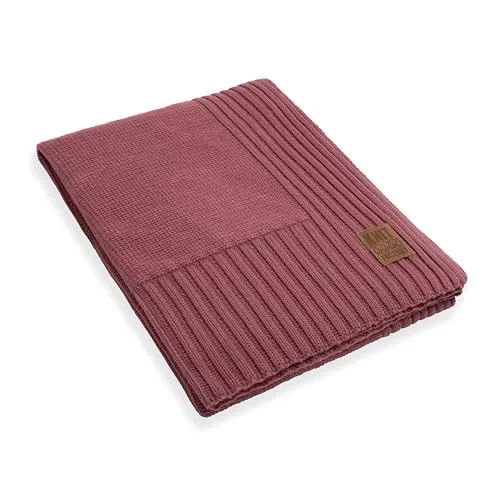 KNIT FACTORY - Uni Gestrickte Decke - Wohndecke - Kuscheldecke - Gestrickte Sofadecke - Plaid aus Wolle - Wolldecke - Stone Red - 160x130 cm