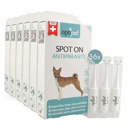 Optipet Spot On für Hunde - 36x1,5ml Pipetten gegen Parasiten - Floh-, Läuse- & Zeckensprays für Hunde – Hochwirksamer Schutz bis zu 4 Wochen gegen Milben, Flöhe, Zecken und Läuse mit einer speziellen Wirkstoffkombination aus Lavendel und Icaridin.