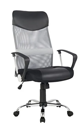 SixBros. Bürostuhl H-935-6, ergonomischer Drehstuhl mit hoher Rückenlehne - Bürostuhl mit stufenloser Höhenverstellung und robustem Bezug aus Mesh und Kunstleder, ideal für komfortables Sitzen im Büro und belastbar bis 120 kg.