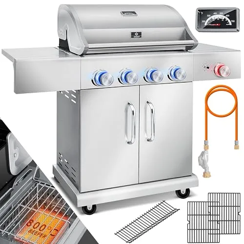 KESSER® Gasgrill mit 4 Brennern und Infrarot Keramik Seitenbrenner - Grills – Hochwertiger Edelstahl-Gasgrill mit 800°C Infrarot Prime Zone für saftiges Grillvergnügen und perfekte Wärmeregulierung.