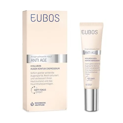 EUBOS ANTI AGE, Hyaluron Augen Kontur Cremeserum, Für sichtbar glattere Augenkontur, Reduziert Falten und Schwellungen, Augenärztlich geprüft, 15ml
