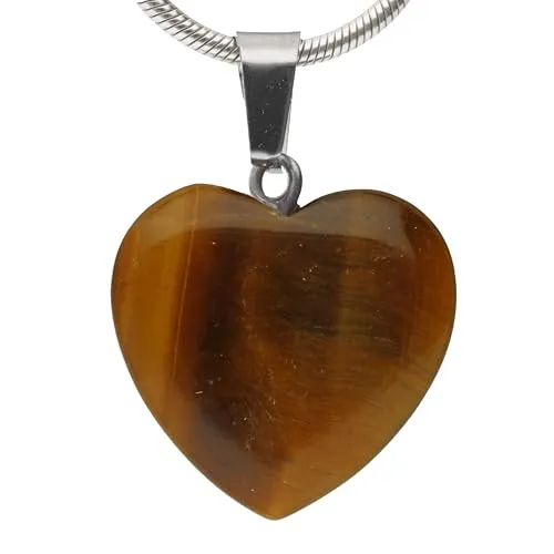 Lebensquelle Plus Herzanhänger aus echtem Edelstein 2x2 cm | Anhänger Herz mit silberfarbener Öse (Tigerauge)