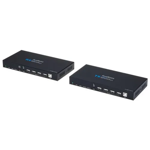 PureTools HDBaseT Extender Set mit USB 2.0 - Adapter für 4K (60Hz 4:4:4) Übertragung, ideal zur Verlängerung von HDMI-Signalen und USB-Daten über lange Strecken.