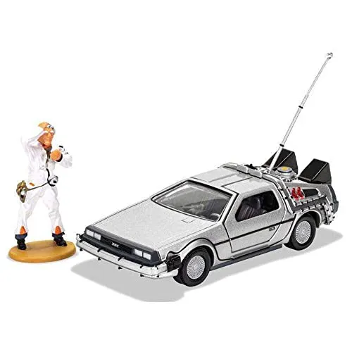 Back to the Future DeLorean und Doc-Brown-Figur - Miniatur Motorfahrzeug-Modelle, detailgetreue Nachbildung im Maßstab 1:36 mit einer Länge von 123 mm, ideal für Sammler und Fans der Kultfilmreihe.