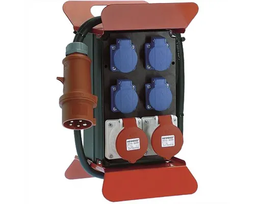 Bachmann 349.008 Stromverteiler Stecky 400V CEE - Stromstecker und Steckerleisten, spritzwassergeschützter 400V CEE Stromverteiler mit 2 CEE Steckdosen und 4 Schutzkontaktsteckdosen, ideal für Baustellen und Outdoor-Einsätze.