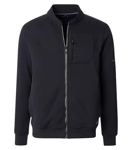 CASAMODA Sweatjacke uni für Herren, Größe L, Blau - Modische Herren-Sweatjacke aus 70% Baumwolle, ideal für den Alltag und Freizeitlooks. Bequeme Passform mit Troyer-Kragen und Brusttasche.