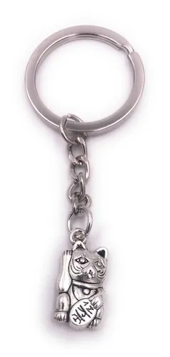 Winkekatze Maneki Neko klein Schlüsselanhänger Anhänger Silber aus Metall