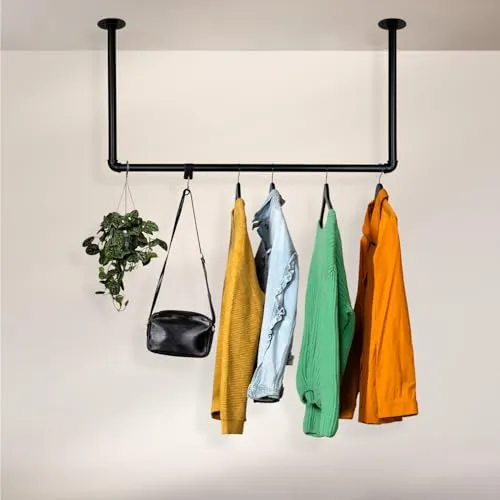 RSR Hangers® Kleiderstange Garderobe Industrie Design für Decke | Breite 70 cm x Höhe 50 cm | Deckenmontage | Garderobenstange | Ankleidezimmer | Schlafzimmer | Flur | begehbarer Kleiderschrank