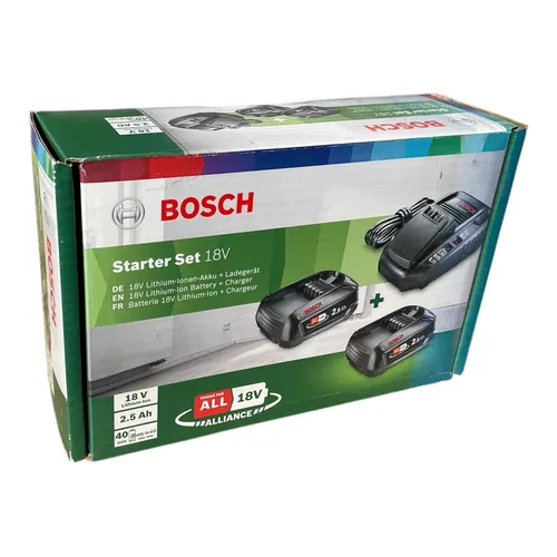 Bosch Home & Garden Starter-Set PBA 18V (2x2,5Ah) + AL 1830 CV - Ladegerät mit 2 leistungsstarken 2,5Ah Akkus und schnellem Ladegerät, ideal für Garten- und Heimwerkerprojekte.