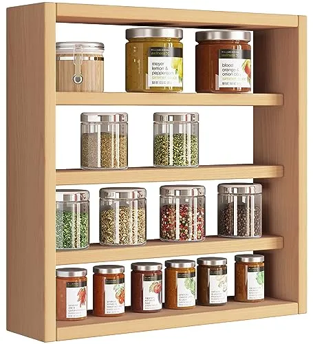 VCM Holz Küchenregal hängend – Esaldi S Buche - Wandregal für die Küche mit 4 Fächern, ideal zur platzsparenden Aufbewahrung von Gewürzen. Maße: H. 40 x B. 40 x T. 10 cm, einfach und schnell montierbar.