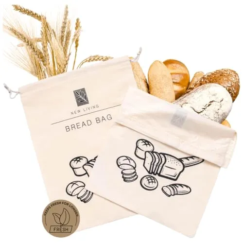 Brotbeutel Größe 44x35 cm | GOTS-zertifizierte Baumwolle mit lebensmittelechtem Kunststofffutter Brotbeutel | Einzeln oder 2 Stück | Macht Brot länger haltbar | Ökoprodukt (1)