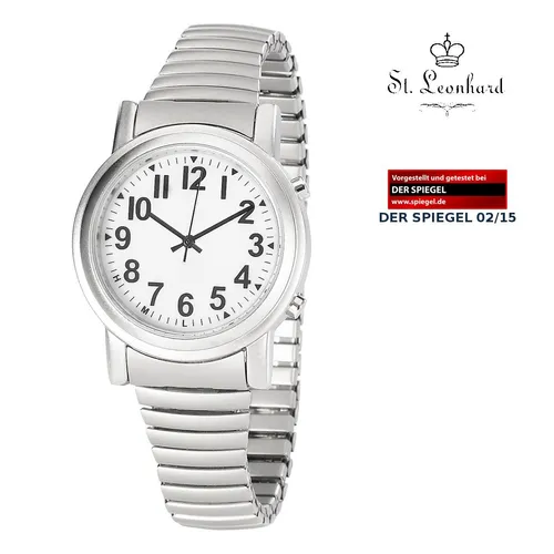 St. Leonhard Sprechende Seniorenuhr mit Funk und Solar, versilbert