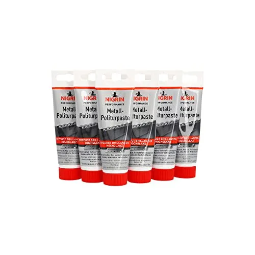 NIGRIN Performance Metall Politurpaste,6 x 75 ml Tube, entfernt Flecken, Rost und Verunreinigungen von Metall-Oberflächen, Mehfarbig