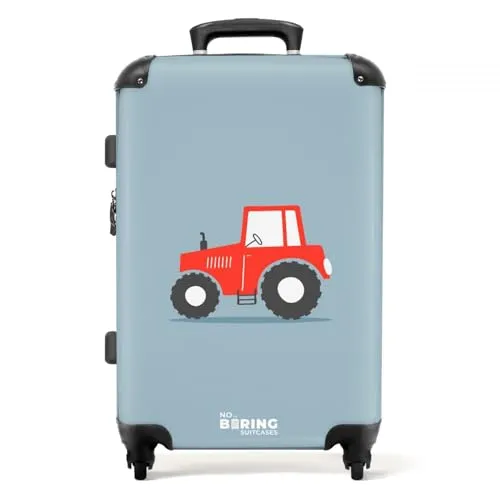 NoBoringSuitcases.com© Kinderkoffer mit leuchtenden Rädern - Bauernhof Traktor - Mittelgroßer Trolley für Kinder, 4 Rollen für 360° Beweglichkeit und leuchtende Räder, ideal für Reisen mit einem Volumen von 72 l.