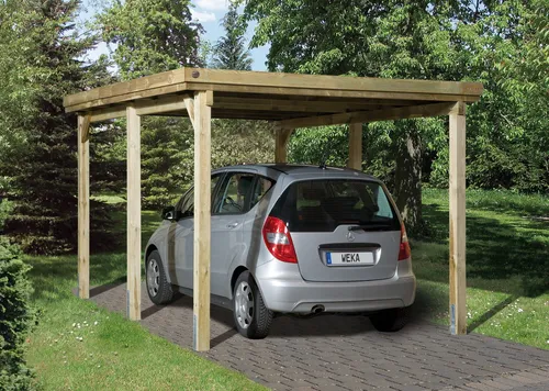 Einzelcarport WEKA 617 Gr. 1 - Kesseldruckimprägniert - Robuster Carport mit Flachdach, idealer Schutz für Ihr Fahrzeug, aus langlebigem, kesseldruckimprägniertem Holz.