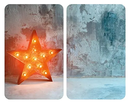 WENKO Herdabdeckplatte Universal Star, 2er Set Herdabdeckung für alle Herdarten, Gehärtetes Glas, 30 x 52 cm, mehrfarbig