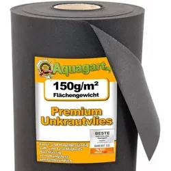 Aquagart Unkrautvlies 144m² - 150g/m² Schwarz - Effektives Unkrautvlies in 2m Breite für eine nachhaltige Unkrautbekämpfung. Hält Beete frei von Unkraut und speichert Feuchtigkeit für gesunde Pflanzen.