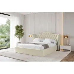 ALTDECOR Polsterbett mit Bettkasten -  ZORAN - 200x200 Beige - Bett mit Matratze H3/H4, Kopfteil, Boxbett, Doppelbett mit Stauraum - milchig