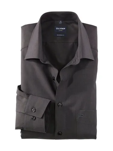 OLYMP Herren Hemd Modern Fit Langarm, Anthrazit, 43 - Herrenhemden in modern fit mit elegantem Chambray-Muster, pflegeleicht und ideal für den stilbewussten Mann.