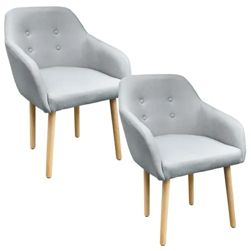 Kingpower Stühle Esszimmerstühle Armlehnstuhl Polsterstuhl Stoff Sessel mit Armlehne Echtholz Stuhlbeine in 2er, 4er, 6er, 8er Set, Auswahl:2 Sessel - hellgrau